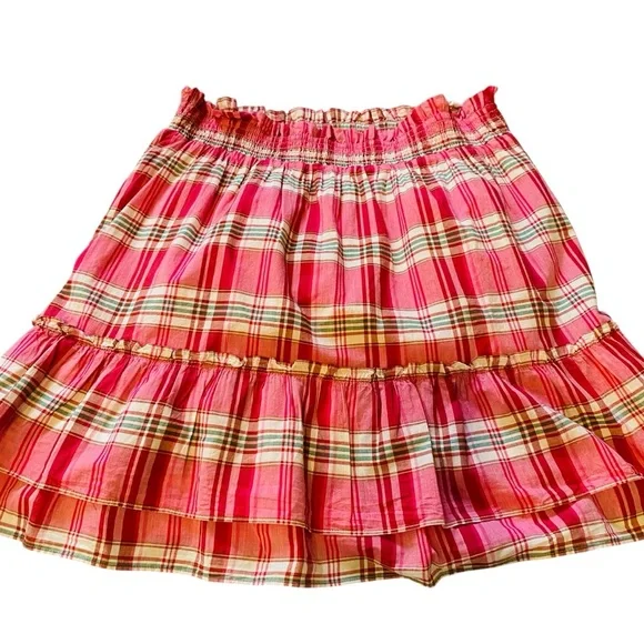 JCREW NWT Pink Plaid Ruffle Mini Skirt Cotton Lined Comfy Pull-on Valentines - Picture 3 of 8